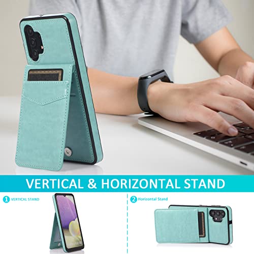 Phone Case for Samsung Galaxy A32 5G 6.5 inch with Tempered Glass Screen Protector Credit Card Holder Wallet Cover Stand Leather Cell Accessories Glaxay A 32 32A S32 G5 A326U Cases Women Men Green - Thumbnail 3
