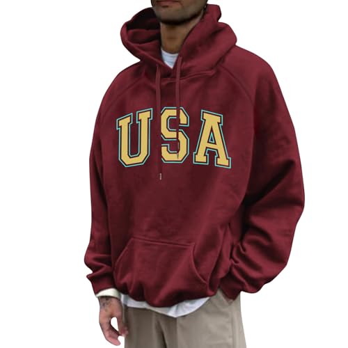 Ymosrh Men's Casual Hoodies, Long Sleeve Letter Print Pullover Hooded Sweatshirts with Pocket, M-5XL2