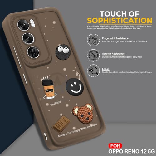 Image of AESTMO Back Case Cover for Oppo Reno 12 5G | Cute Fun Cartoon 3D Ball | Coffee Silicone Case | Full Body Protection | Camera Protection Back Cover for Oppo Reno 12 5G (Brown)