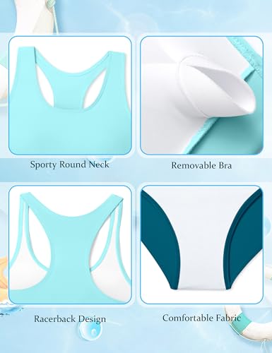 Image of DONWEN Girls Swimsuits V Neck Bikini Set Textured High Waist Girl Two Piece Bathing Suit