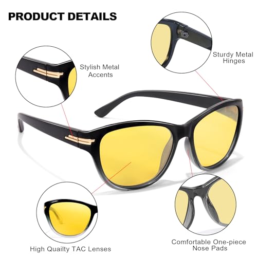 IGnaef Night Driving Glasses for Women Polarized Yellow Night Vision Glasses Anti Glare IF23174