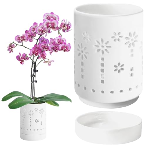 NASSMOSSE Vasos de orquídea vazados com furos e pires, vaso de or...