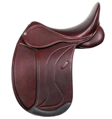Sazaar Tack English Dressage Selle de cheval en cuir de vache avec revêtement intégral Noir 33 cm à 48,3 cm (siège de 40,6 cm)