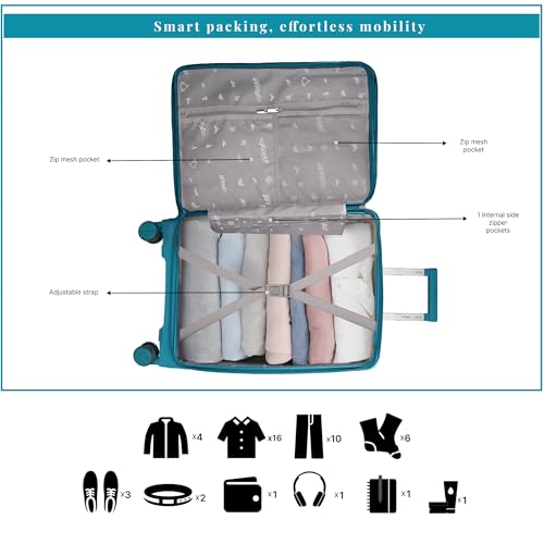 Image of F Gear Myton Cyan Blue Large Front Opening Hard Luggage | Lightweight Expandable Check-in Suitcase with 360 Spinner Silent 8-Wheels, Built-in TSA Lock, Anti-Theft Zipper & 3-Level Telescopic Trolley