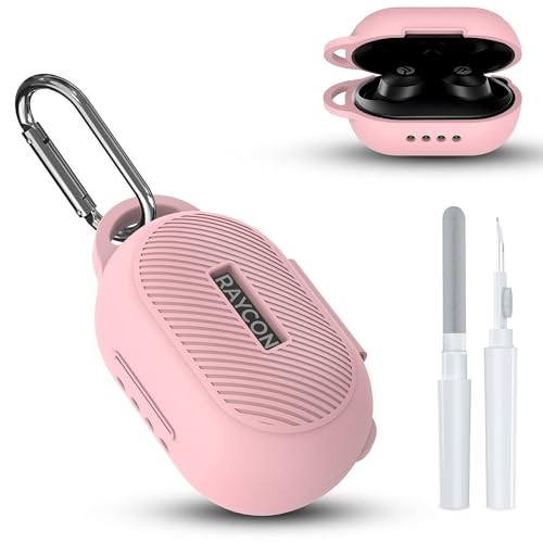DZHAXIE Case for Raycon Everyday Classic Headphones Shockproof Soft Silicone Case for Raycon Earbuds Bluetooth Wireless Ultra-Lightweight Protective Cover with Cleaning kit & Keychain Pink