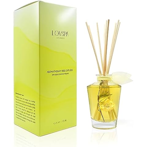 LOVSPA Energy Lemon Blossom Scented Reed Diffuser Oil & Sticks Gift Set | Bright Zesty Lemon, Orange Flower, Grapefruit, Vanilla & Herbs | Made with Essential Oils & Decorated with Real Botanicals! Cover