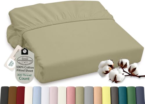 Image of ROYALE LINENS 300 Thread Count 100% Long Staple Combed Cotton Fitted Sheet Twin XL - Super Soft Deep Pocket Bottom Sheet - Fitted Sheets Only - Elastic Sheets (Twin XL, Sage Green)