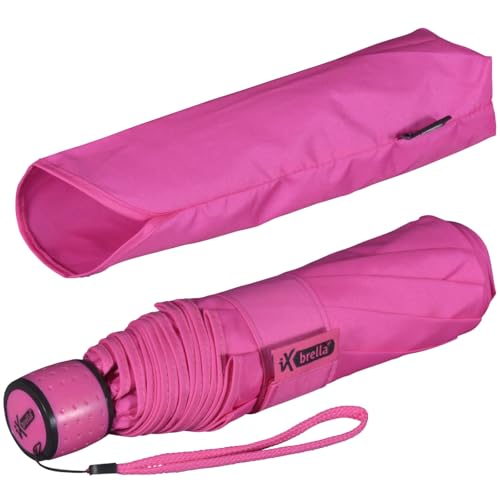 iX-brella Mini Ultra Light - Damen Taschenschirm mit großem Dach - extra leicht - neon pink