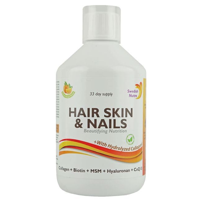 Swedish Nutra 500 ml Beauty-Nährflüssigkeit für Haare, Haut & Nails – Hydratisiertes Kollagen, Biotin, MSM, Hyaluron & C