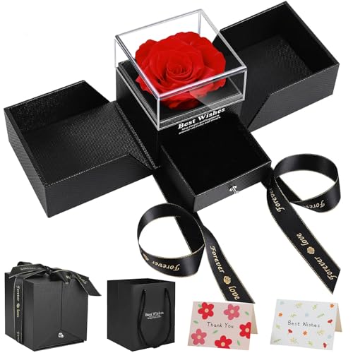 Fiwooze Rose Box, Rose Jewellery Gift Box, Gift Boxes with Red Roses, Gift Box Rose for Valentine's Day, Mother's Day, Christmas Day