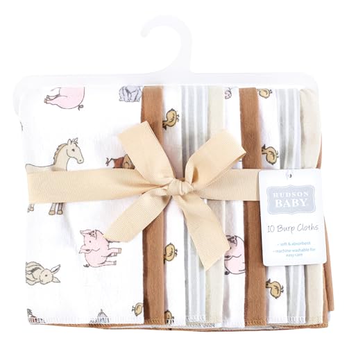 Image of Hudson Baby Unisex Baby Flannel Burp Cloth 10pk, Farm World, One Size