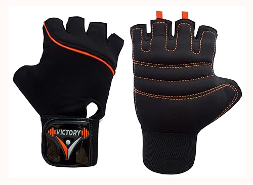 Image of Victory Gym Gloves for Men with Wrist Support Accessories, Gym Gloves for Women for Weightlifting, Gloves for Gym Workout for Training, Exercise, Cycling Gloves, Bike Sports Gloves (Orange)