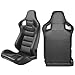 IKON MOTORSPORTS, Universal Racing Seats with Dual Sliders, Reclinable Black with Red Stitch PU & Carbon Leather Sport Bucket Seats, 1 Pair Driver + Passenger Side
