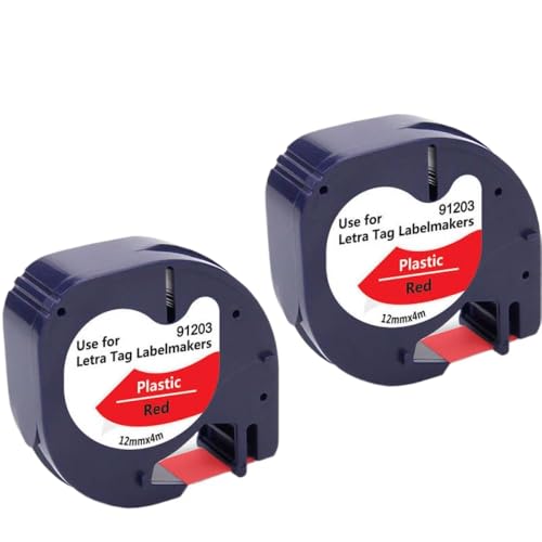 1/2 PK 91201 12mmx4m���̍����v���X�`�b�N�e�[�vLT 91203 9120112267 91208 LT-100H LT-100T�v�����^�[�T�[�}���g�����X�t�@�[�e�[�v�ƌ݊���(2 PK Black on Red)