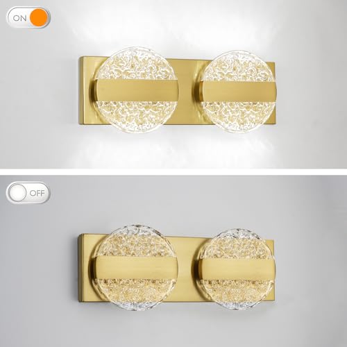 Image of Luxury Brushed Gold Bathroom Vanity Light with High CRI 90+ LED for True Colors, 10W 6000K Cool White Modern Bathroom Lights Fixture Over Mirror for Makeup & Shaving