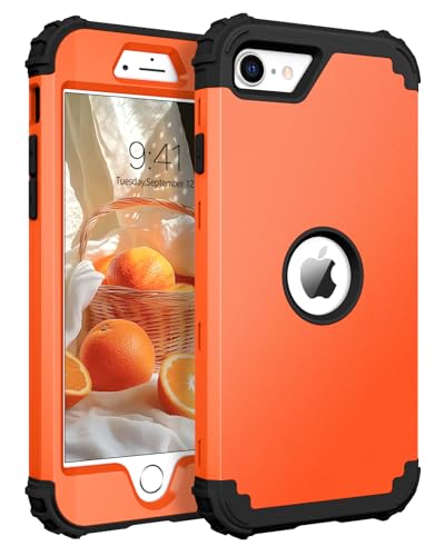 Coque iPhone SE 2022 / 2020 BENTOBEN antichoc robuste 3 en 1 noir et orange