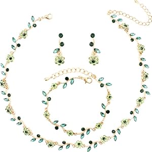 14K Gold/Platinum Plated Austrian Crystal Rhinestone Choker Necklace Dangle Earring Link Bracelet Flower Bridal Wedding Jewelry Sets for Brides Wedding Party Gifts fit with Wedding Dress