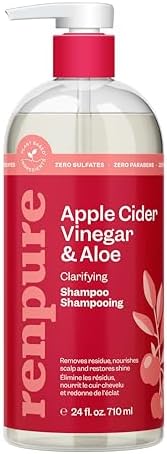 Renpure Apple Cider Vinegar & Aloe Shampoo, Plant-Based – Clarifies, Removes Residue and Nourishes for Shiny, Healthy Hair – For Dull Hair - Apple Cider Vinegar, Aloe Leaf Juice – 24 Fl Oz