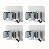 YUEHAO Porte-balai Mural,en Acier Inoxydable,Adhésif Mop Support Avec Crochets,Placard à Balais Multifonction Pour Cuisine,Jardin,Salle de Bain,Garage,Balcon,Bureau, Gris, (YH004)