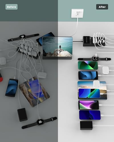 USB C Charger Block 10-Port USB-C Charging Station 6 USBC Ports & 4 USB-A Ports Total 50W USB Power Strip for Multi Devices for iPhone 16 17 15 14 13 12 Se, Galaxy, Pixel, Tablet, Camera, Headphones