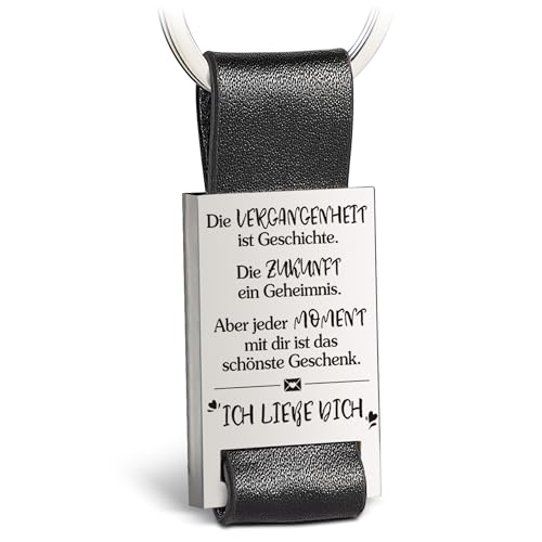 Goldziples Schlüsselanhänger mit Gravur aus Leder - Ich liebe dich Geschenk für Freundin&Freund - Idee Partner Geschenk Für meinen Schatz am Valentinstag Weihnachten (Schwarzes)