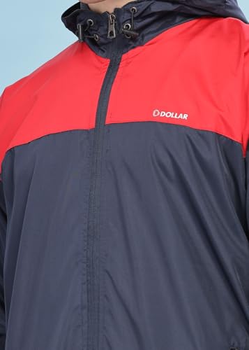 Image of Dollar Men's Polyester Colourblock Windcheater Jacket With Zipper Pockets and Hood