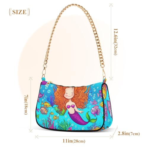 Cute Underwater Mermaid Blue Ladies Shoulder Bag Floral for Women Classic Purse Hobo Totes Aesthetic Clutch Handbags Zipper Closure3