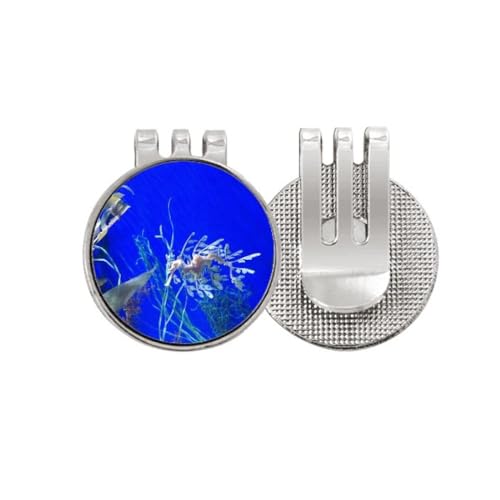 Marqueur de balle de golf hippocampe bleu avec attache chapeau magnétique, idée cadeau