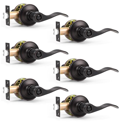 Probrico Wave Style Privacy Door Levers Keyless Handles for Bedroom or Bathroom Oil Rubbed Bronze Leversets Interior Locksets Left/Right Handed 6 Pack