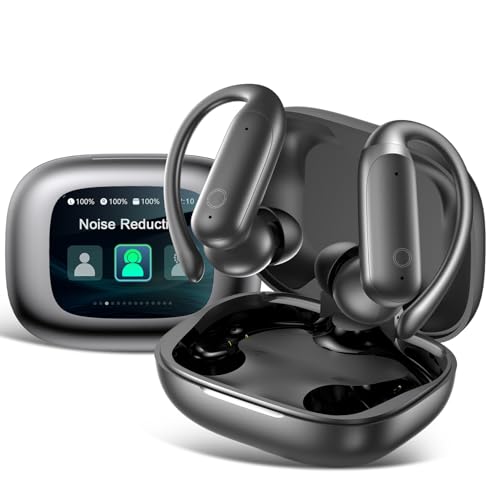 Image of LEEMC Wireless Earbuds, Bluetooth Headphones 6.0, Ear Buds with Touch Screen, ANC ENC Noise Cancelling, 40H Bass Stereo Sound Over-Ear Earphones for iOS, Android, Sports, Workout, Carbon Gray