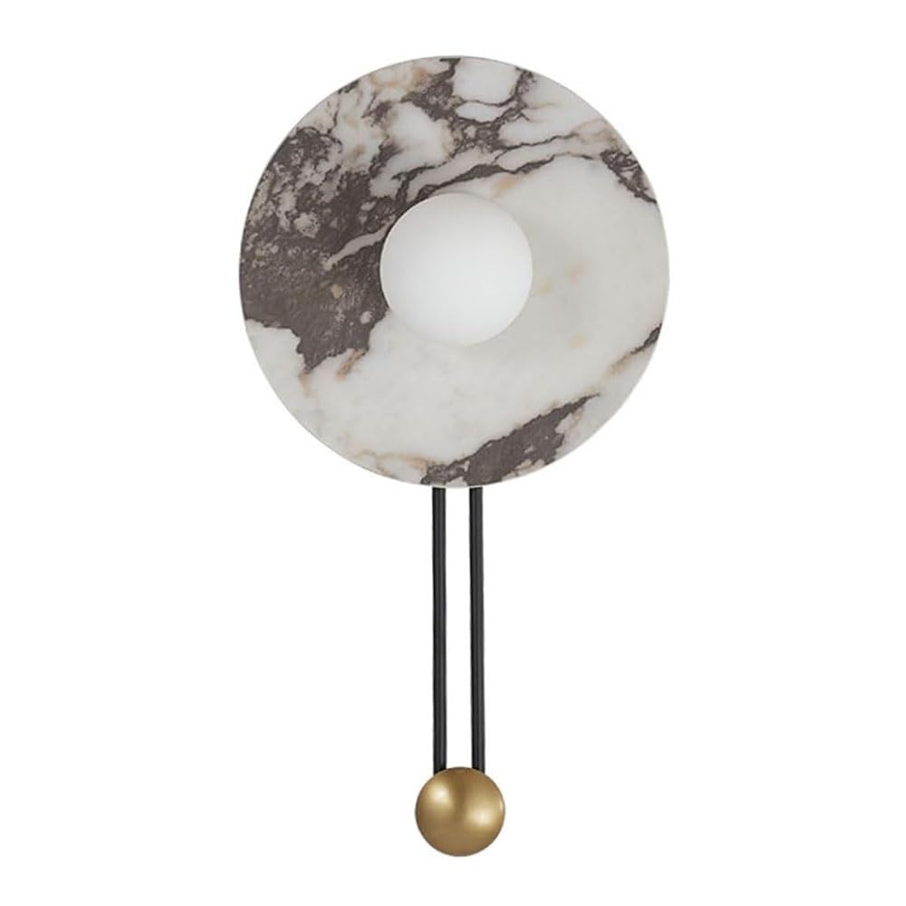 FEITENGDA Modern Round Marble Art Wall Sconce Nordic Minimalist Stone Accent Wall Lamp with Metal Decor Interior Bedside Wall Light for Entrance Bedroom Corridor Living Room