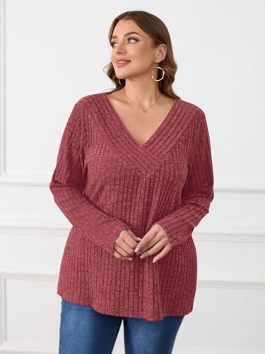 Image of BELAROI Womens Plus Size Sweaters V Neck Fall Tunic Top Pullover Shirts