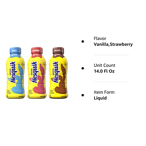 Nesquik Protein Variety Pack, 3 Flavors, Vanilla, Chocolate & Strawberry Milk 14Oz Plastic Bottles, Pack Of 9 #TOP5