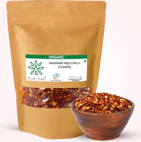 Image of Pure Tree Certified Organic Kashmiri Red Chilli Flakes | 1.8 Kg / 1800 g | Crushed Red Pepper Flakes | Organic Red Pepper Flakes Chili for Seasoning for Pizza & Salad | Dry Kashmiri Red Chilli Flakes