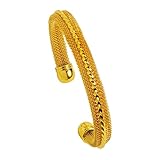 Heavstjer Fashion 18K Gold Plated Adjustable Arm Wristband Mesh Twist Open Cuff Bracelet(Gold)