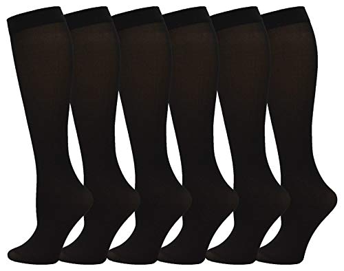 Trouser Socks for Women, 6 Pairs Plus Stretchy Opaque Knee High Dress Sock (Black)