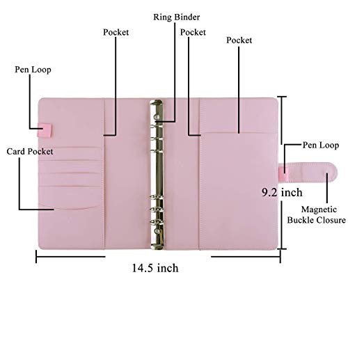 Antner A5 Pu Leather Binder (Pink) Bundle | 12Pcs A5 Size Binder Pockets Multicolor Zipper #TOP1