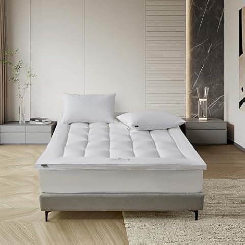 Farm to Home Organic Cotton Mattress Protector King Size - 2" Gusset Pillowtop Mattress Pad Cover Down Alternative Filled with 16 Inch Elastic Deep Pocket Mattress Topper – White Cover