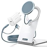JSAUX Magnetic Wireless Charger Compatible with MagSafe Charger iPhone 16/16 Pro/16 Plus/16 Pro Max/iPhone 15 14 13 12, Wireless Mag Safe Charging Pad (Blue) with 20W PD Adapter and Desktop Stand