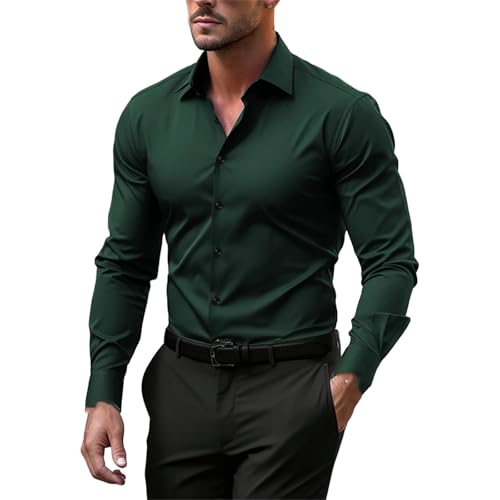 Men's Business Button Down Shirt Solid Color Long Sleeve Vacation Casual Button-Down Shirts