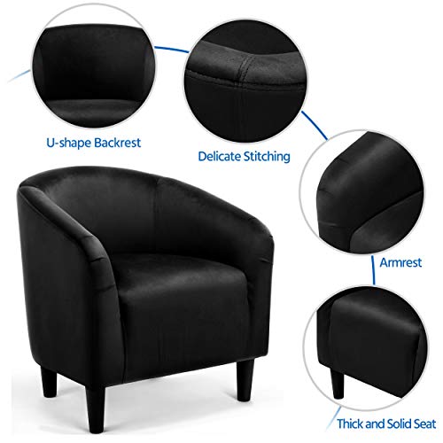 Yaheetech Accent Chair, Cozy Velvet Barrel Chair Modern Club Chair Upholstered Accent Chair For Living Room/Bedroom/Waiting Room, Set Of 2, Matte Black #TOP5