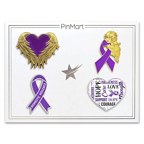 Pinmart Domestic Violence Awareness Purple Heart Ribbon Enamel Lapel Pin Set #TOP1