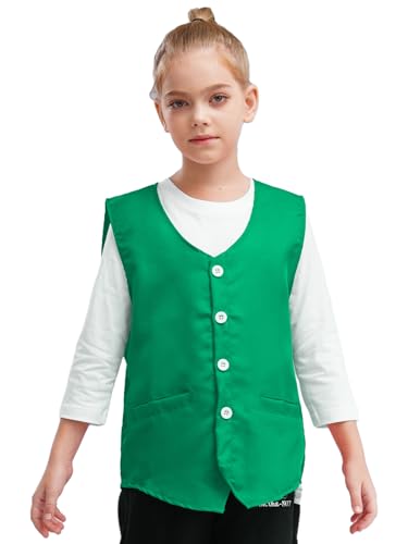 Kids Button Volunteer Activity Vest Button Up Waistcoat Boys Girls Waiter Bartender Uniform Sleeveless Jacket Coat
