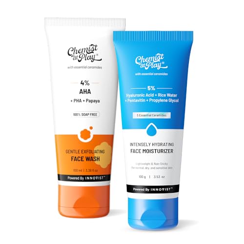 Image of Chemist At Play Hydrating Face Moisturizer & Exfoliating Face Wash Combo | Lightweight, 24-Hour Hydration, Repairs Skin Barrier | Instant Glow & Exfoliation for Bright, Smooth Skin | 100g & 100ml