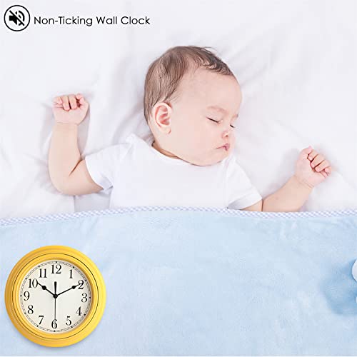 Topkey Silent Wall Clock Kitchen 9 Inch Retro Non-ticking Decorative Bedroom Office Wall Clock - Orange Yellow - Image 4