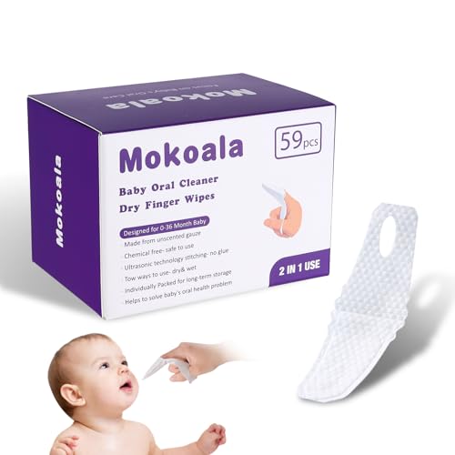 Image of Mokoala Baby Finger Toothbrush，Baby Tongue Cleaner Wipes for Infant Tooth and Gum Cleaning, 59Pcs Disposable Wipes Toothbrush for Newborn Oral Care