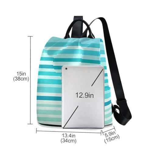 Image of ALAZA Teal Blue Stripes Trips Hiking Camping Rucksack Pack for Women