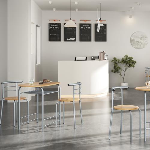 Miniatura 4 de Yaheetech Juego Mesa Y 2 Sillas De Comedor Cocina Conjuntos De Mueble De 3 Piezas Con Vino Estante Superficie De Mesa 90 X 53 Cm Naturtal Y Plata