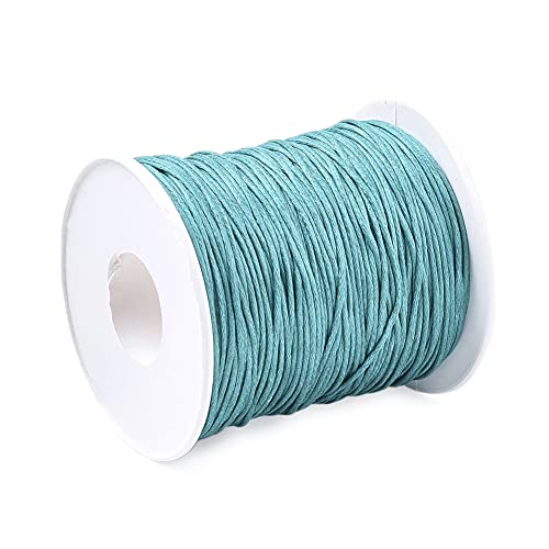 PandaHall 100 Yards/Roll Braided Cotton Cord 1mm Waxed Cotton Cord String for DIY Jewelry Making (Teal) - Image 2
