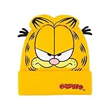 Garfield Beanie Hat, Winter Knit Cap with 3D Ears and Whiskers, Orange, One Size
